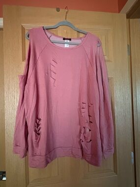 Blush brand Distressed Pink Women's Cold-Shoulder Pullover